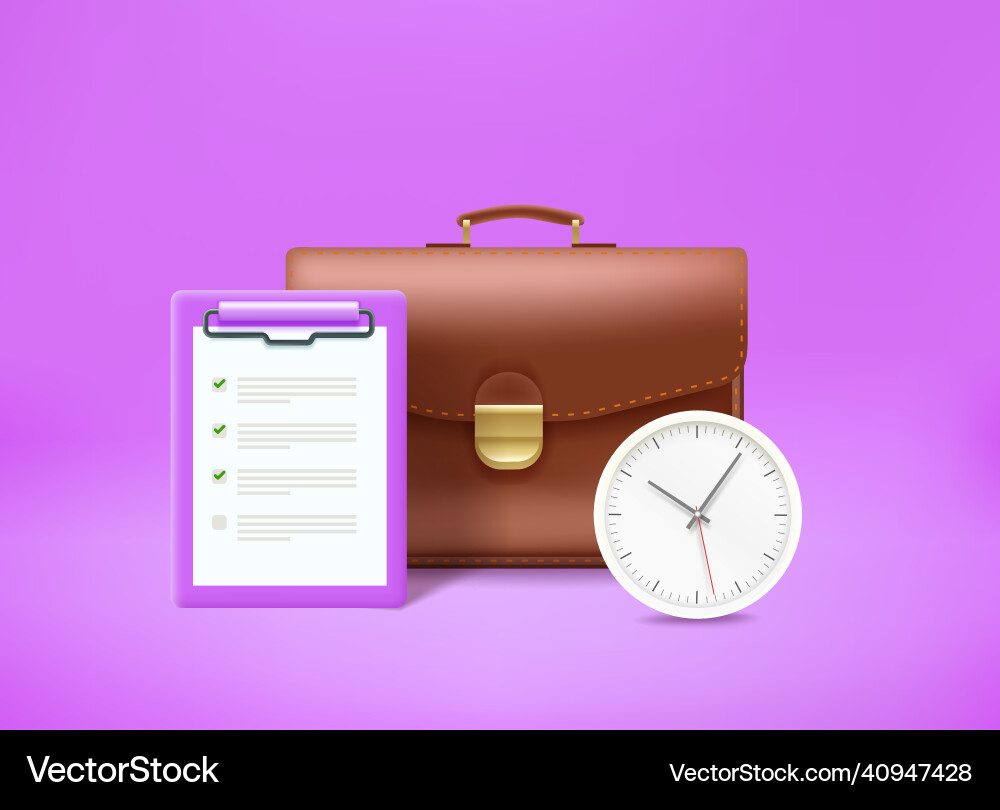 Briefcase with contract and clock time management vector image
