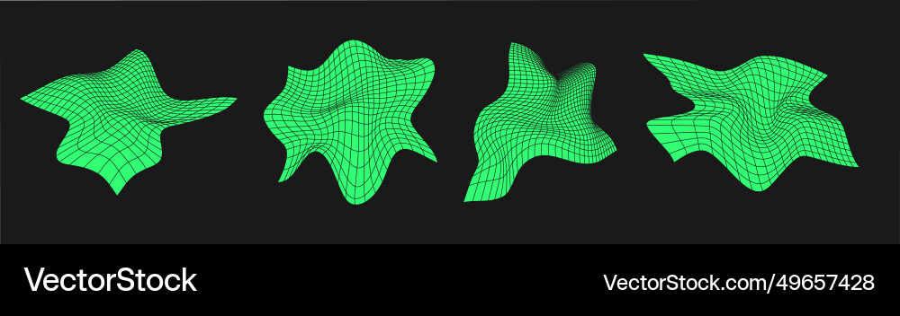 Set of distorted cyber grids cyberpunk geometry Set of distorted cyber grids cyberpunk geometry vector image