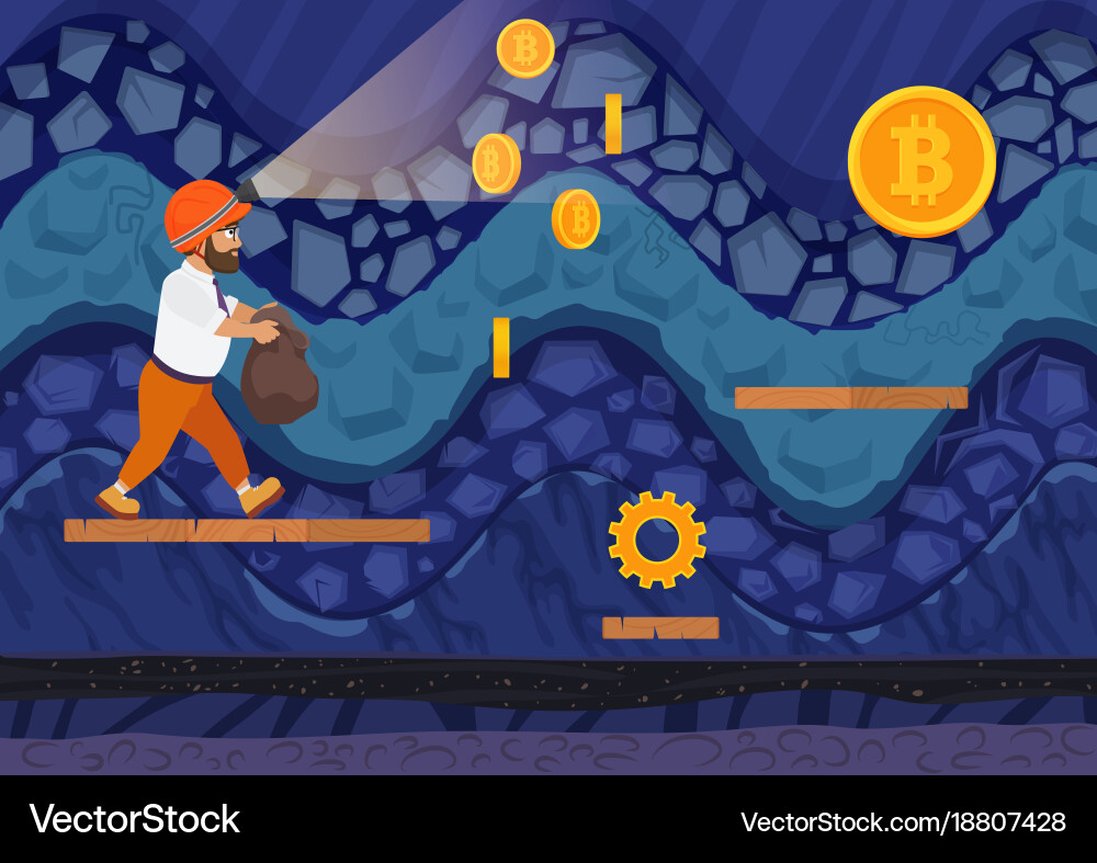 Side view of man walking with bag for bitcoins Vector Image