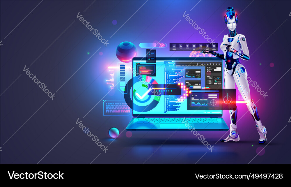 Software development with help ai coding vector image