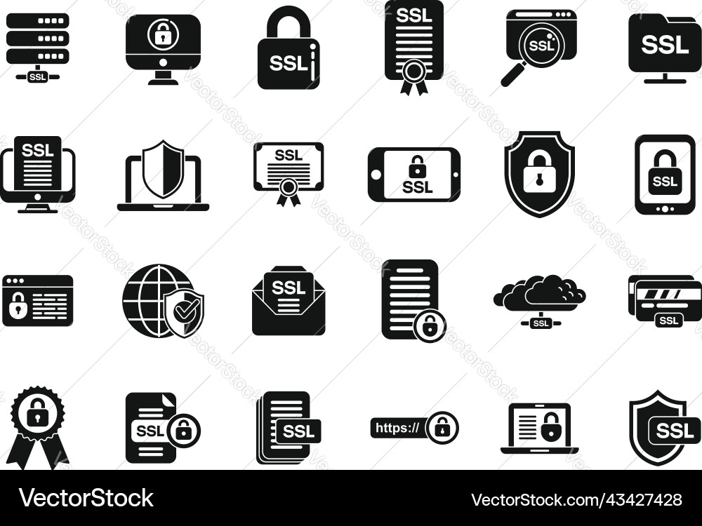 Ssl certificate icons set simple Ssl certificate icons set simple vector image