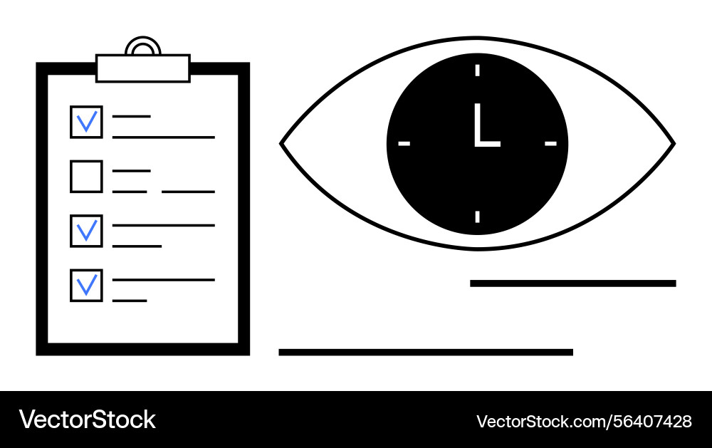 Task list clipboard and eye with clock Task list clipboard and eye with clock vector image