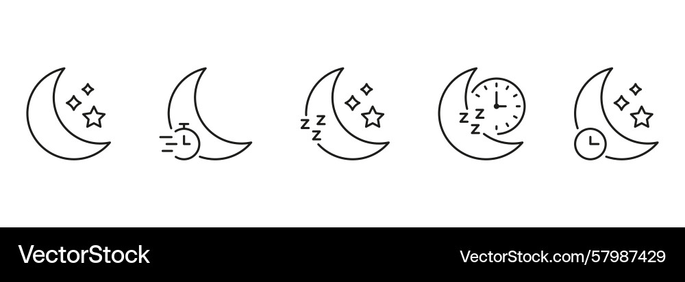 Moon and clock line icon set sleep tracking Vector Image