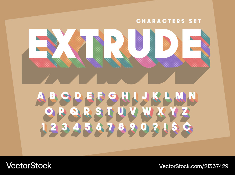 Original retro 3d display font design alphabet Original retro 3d display font design alphabet vector image