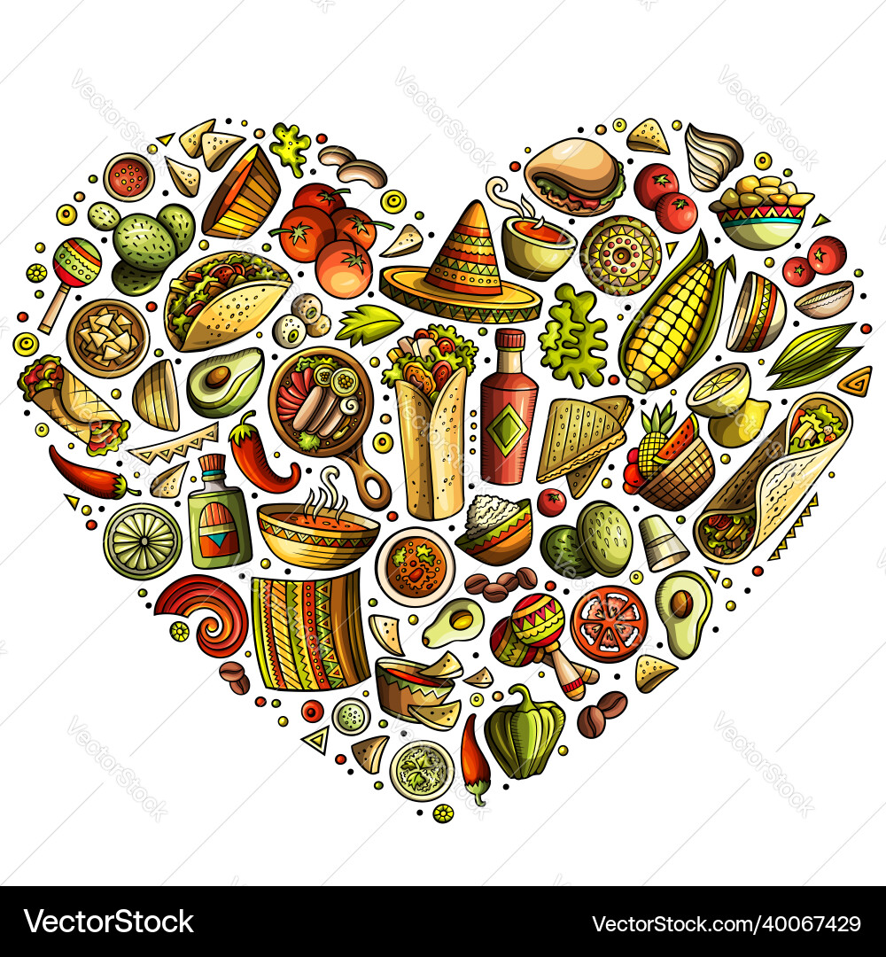 Set of mexican food cartoon doodle objects Vector Image