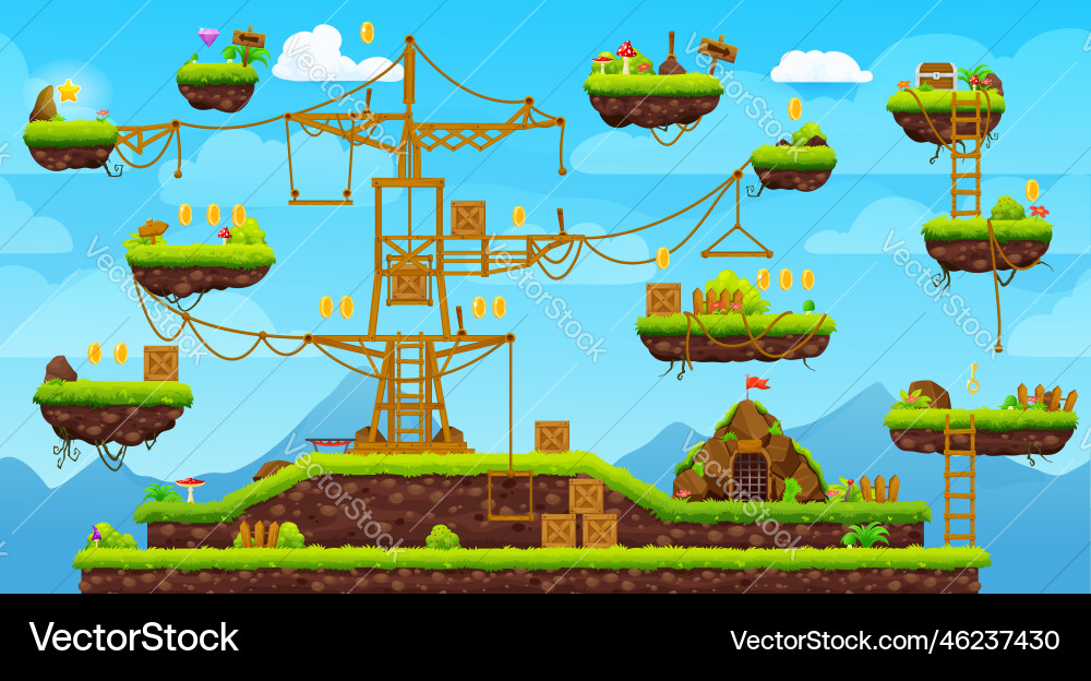 2d arcade game level map interface with platforms 2d arcade game level map interface with platforms vector image