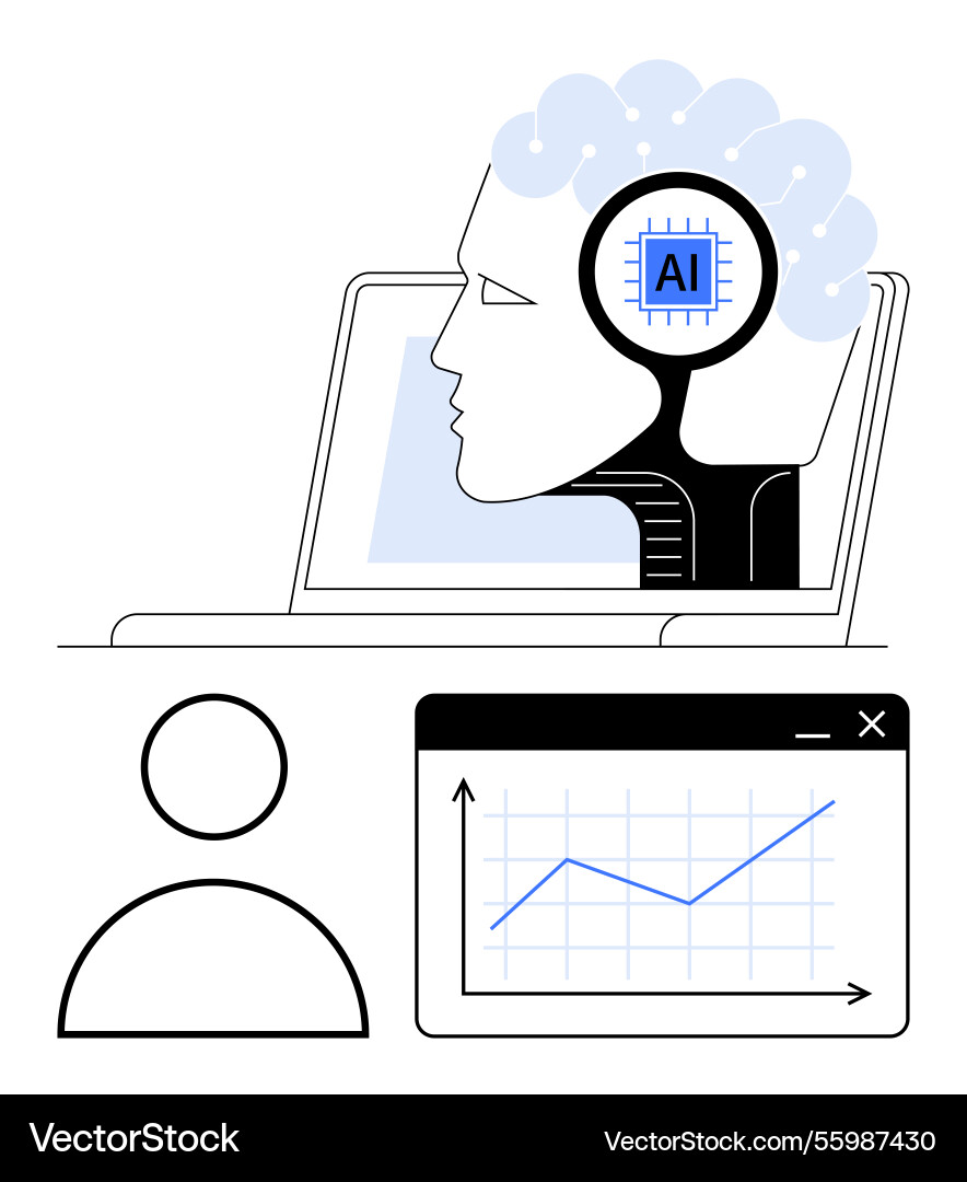 Artificial intelligence head with data analysis Artificial intelligence head with data analysis Vector Image