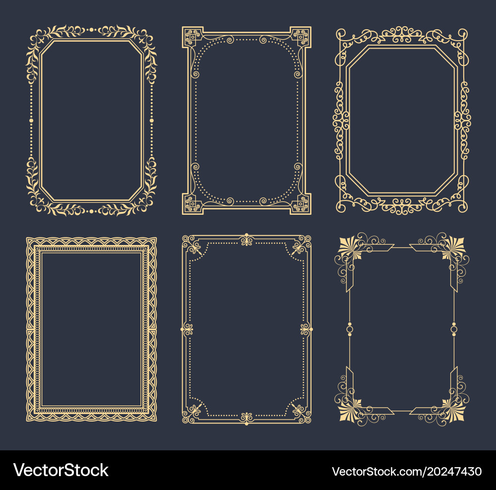 Collection frames golden color isolated on black Vector Image