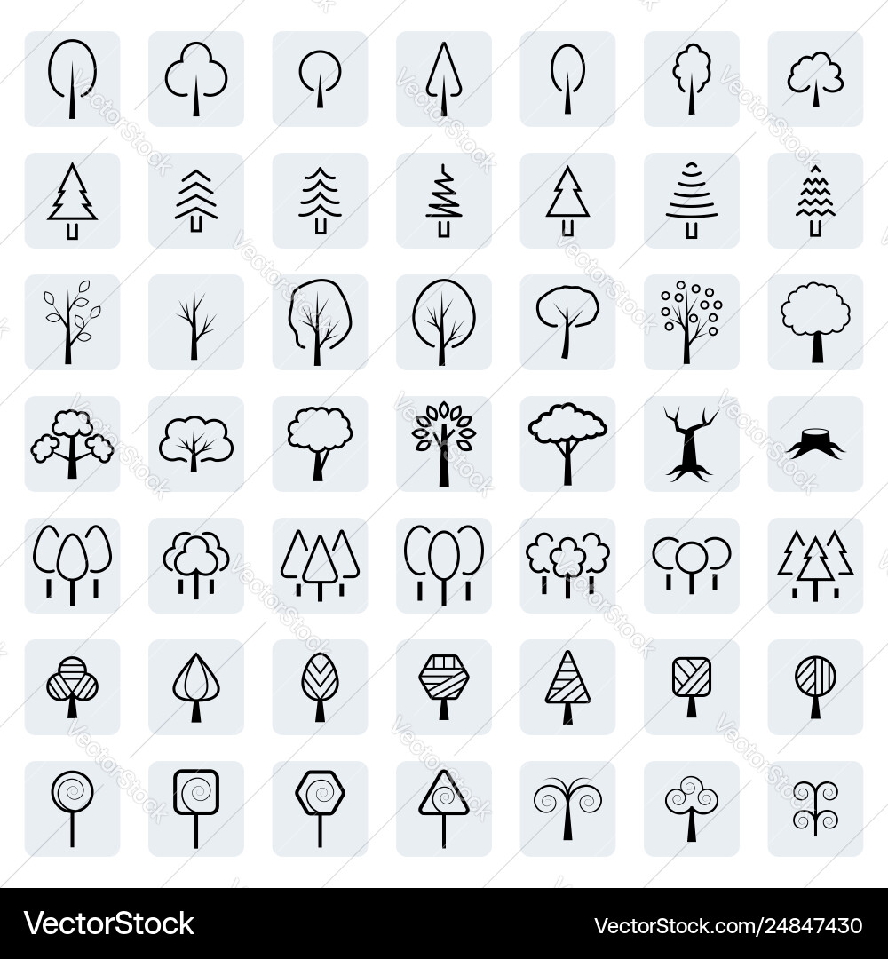 Elegant Tree Icon Set - Thin Line Style vector image