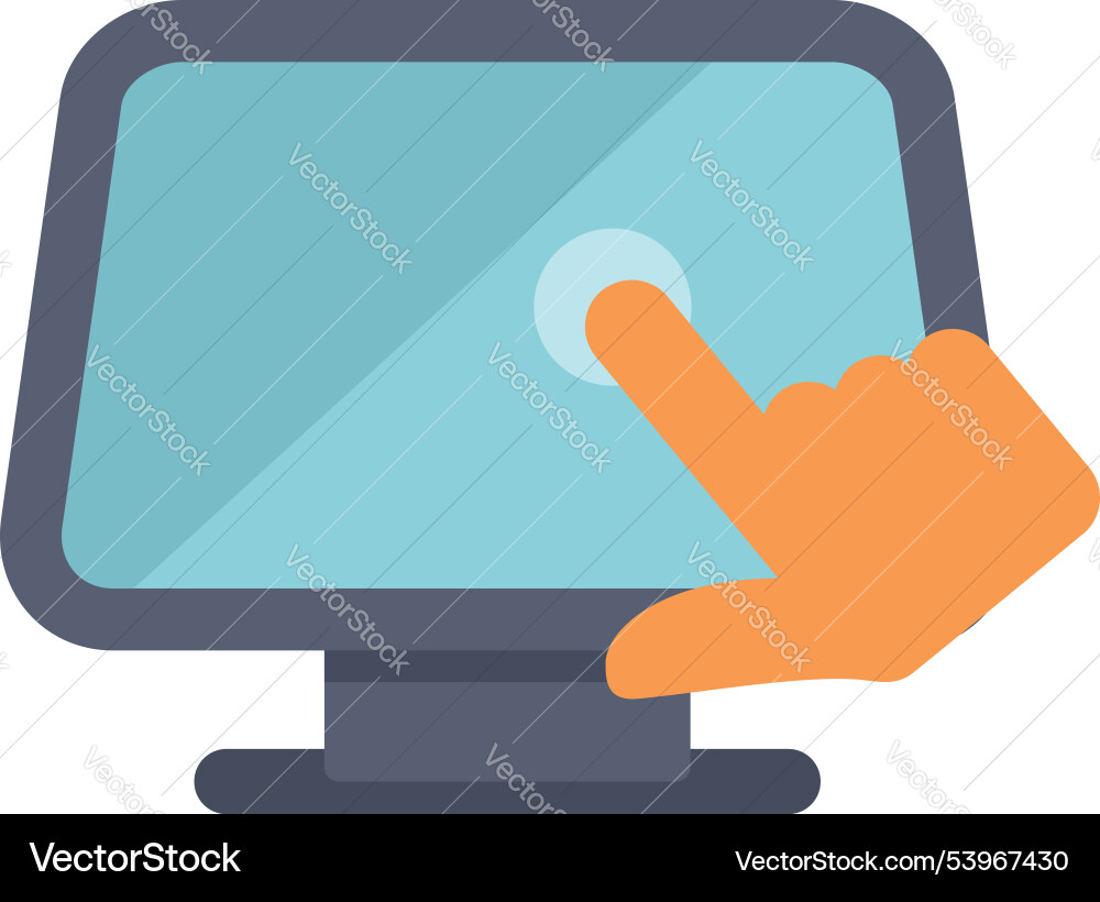 Hand pointing at computer screen displaying blank Hand pointing at computer screen displaying blank vector image