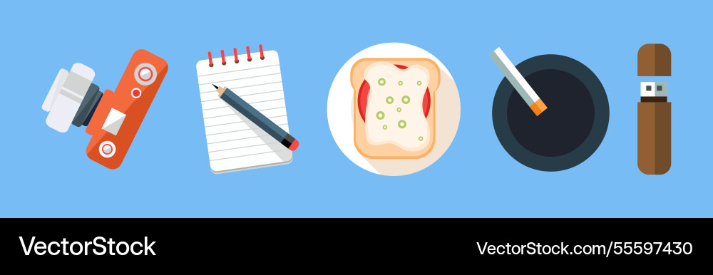 Office object and business workflow items on blue Vector Image