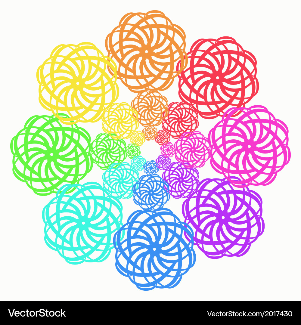 Rainbow line flower circular pattern on white Vector Image