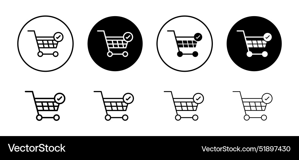 Shopping cart and check mark icon set collection vector image