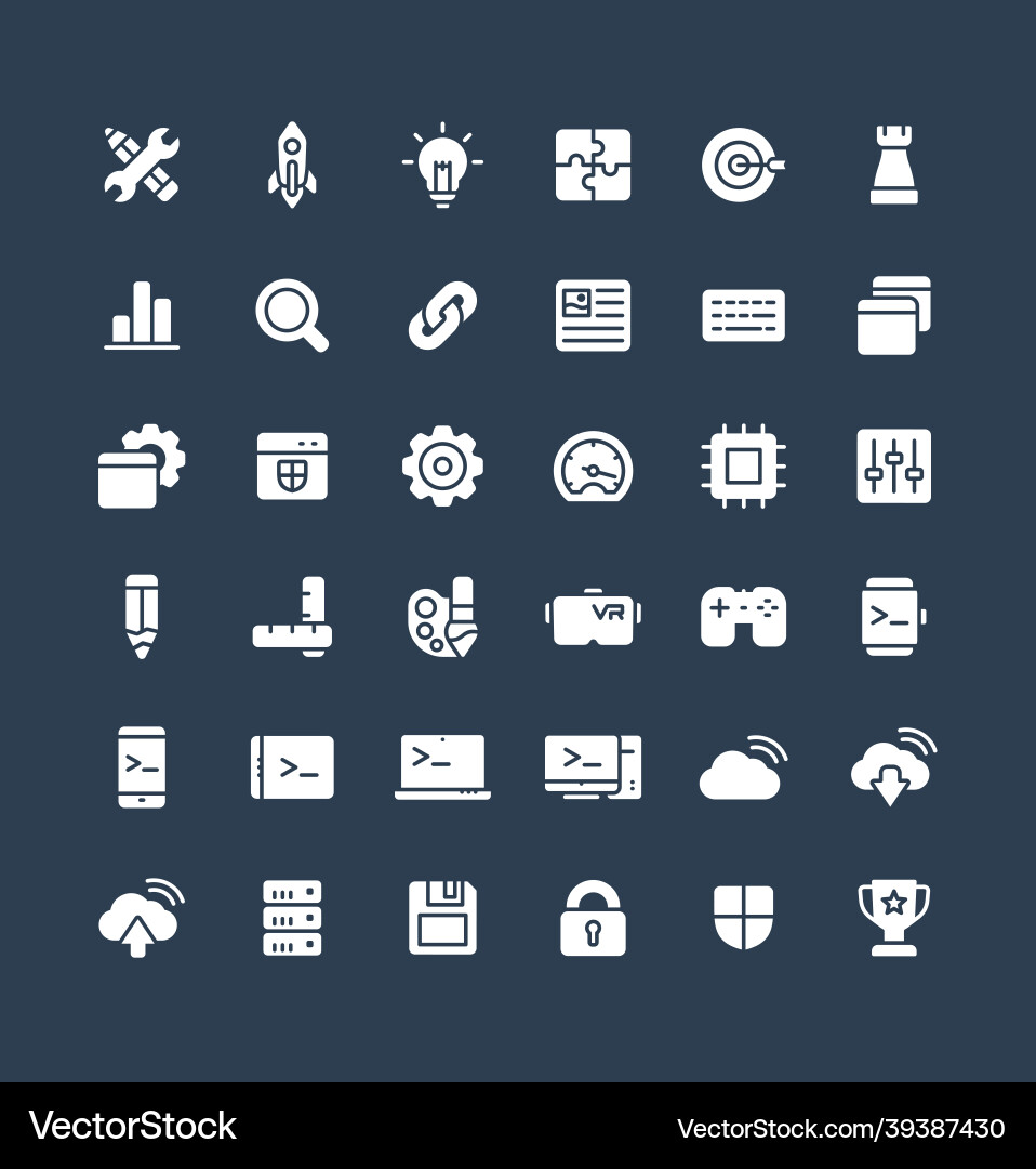 Solid icons set with digital development Solid icons set with digital development vector image