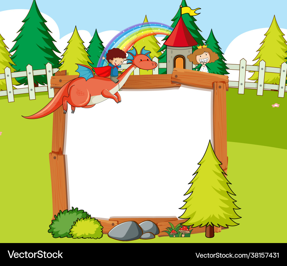 Blank banner in forest scene with fairy tales vector image