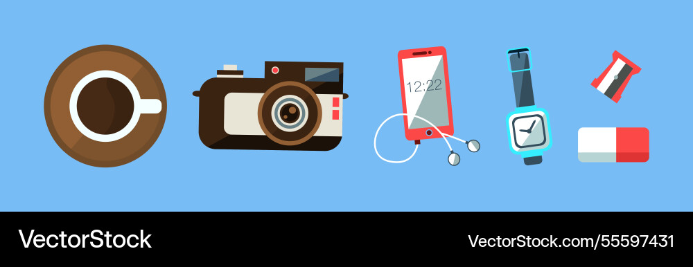 Office object and business workflow items on blue Office object and business workflow items on blue vector image