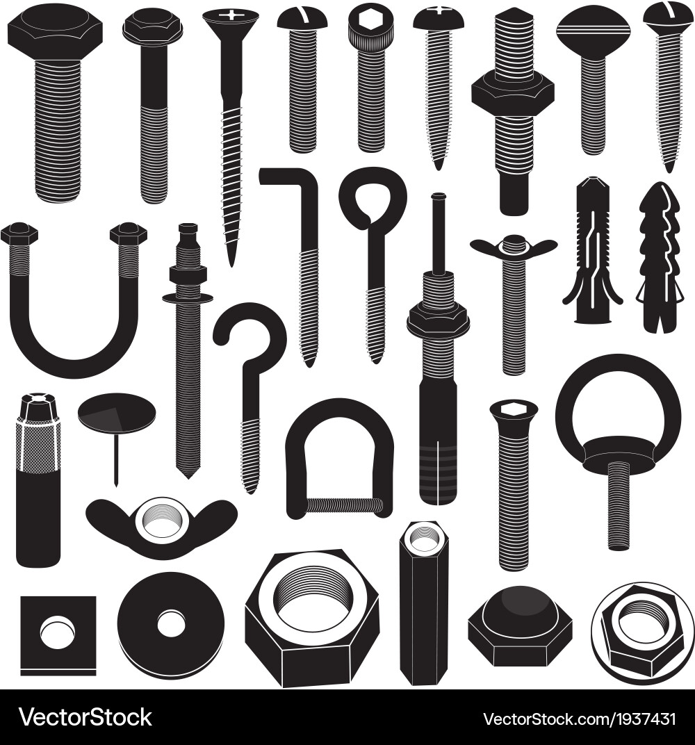 Schrauben und Muttern Set Vektorbild