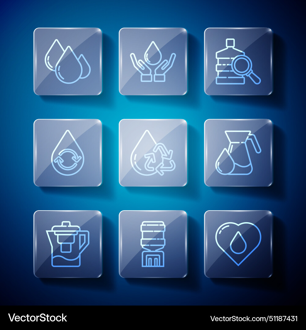 Set line water jug with a filter cooler heart Set line water jug with a filter cooler heart vector image