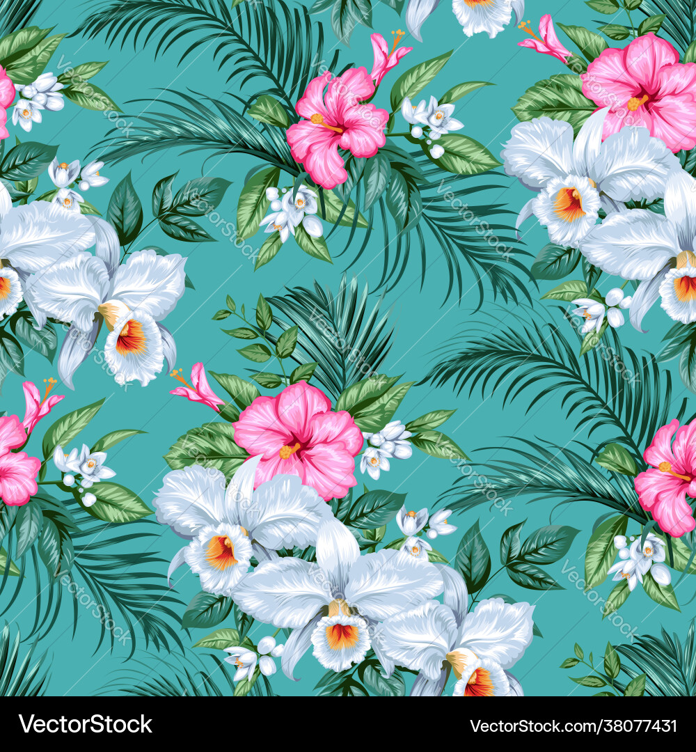 Tropical Orchid Seamless Pattern Vector Image