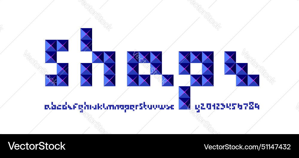 3d square font alphabet in a pyramid style vector image