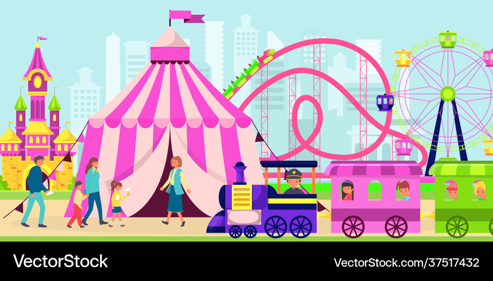 Amusement entertainment park family attend roller Amusement entertainment park family attend roller vector image
