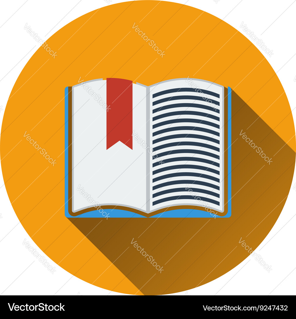 Flat design icon of open book with bookmark in ui vector image