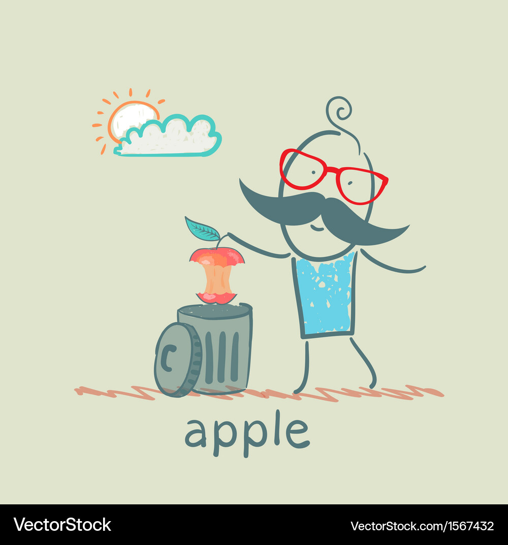 Man throws an apple to eat in the trash Vector Image