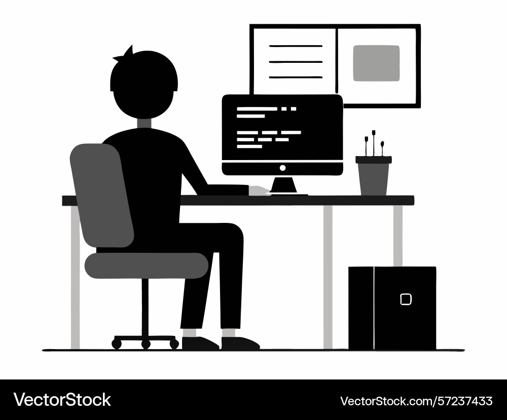 A programmer working at his desk coding Vector Image