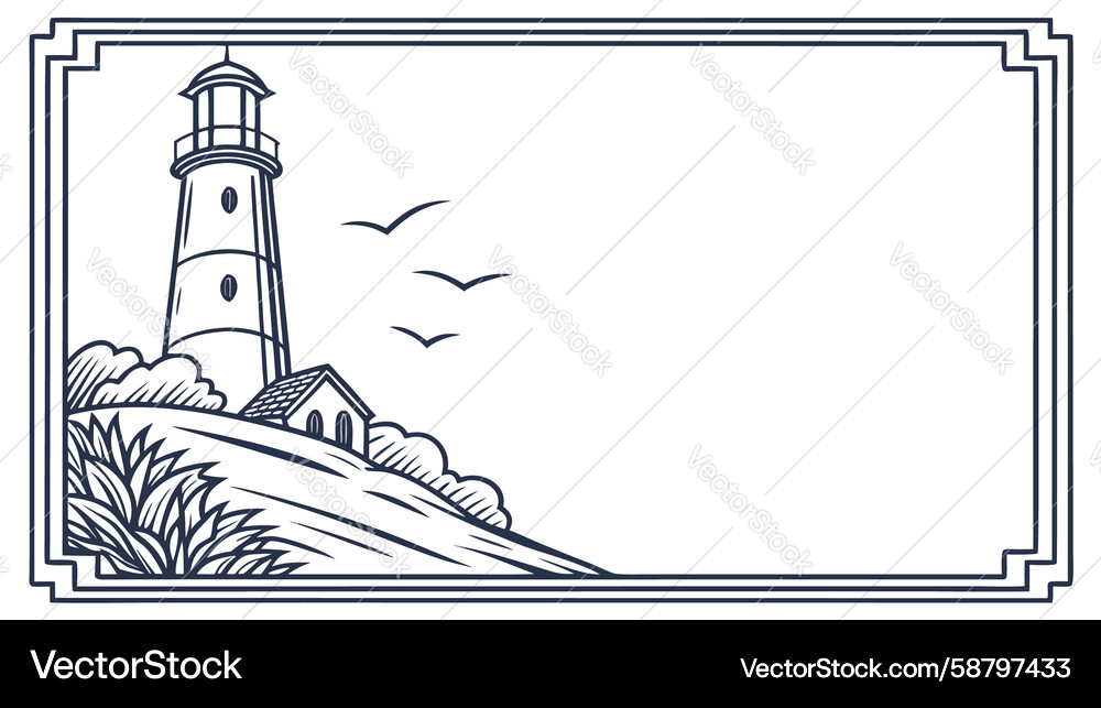 Coastal rectangular frame with lighthouse Vector Image