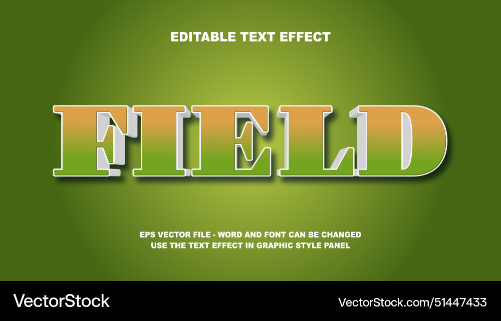 Editable text effect field 3d template Vector Image