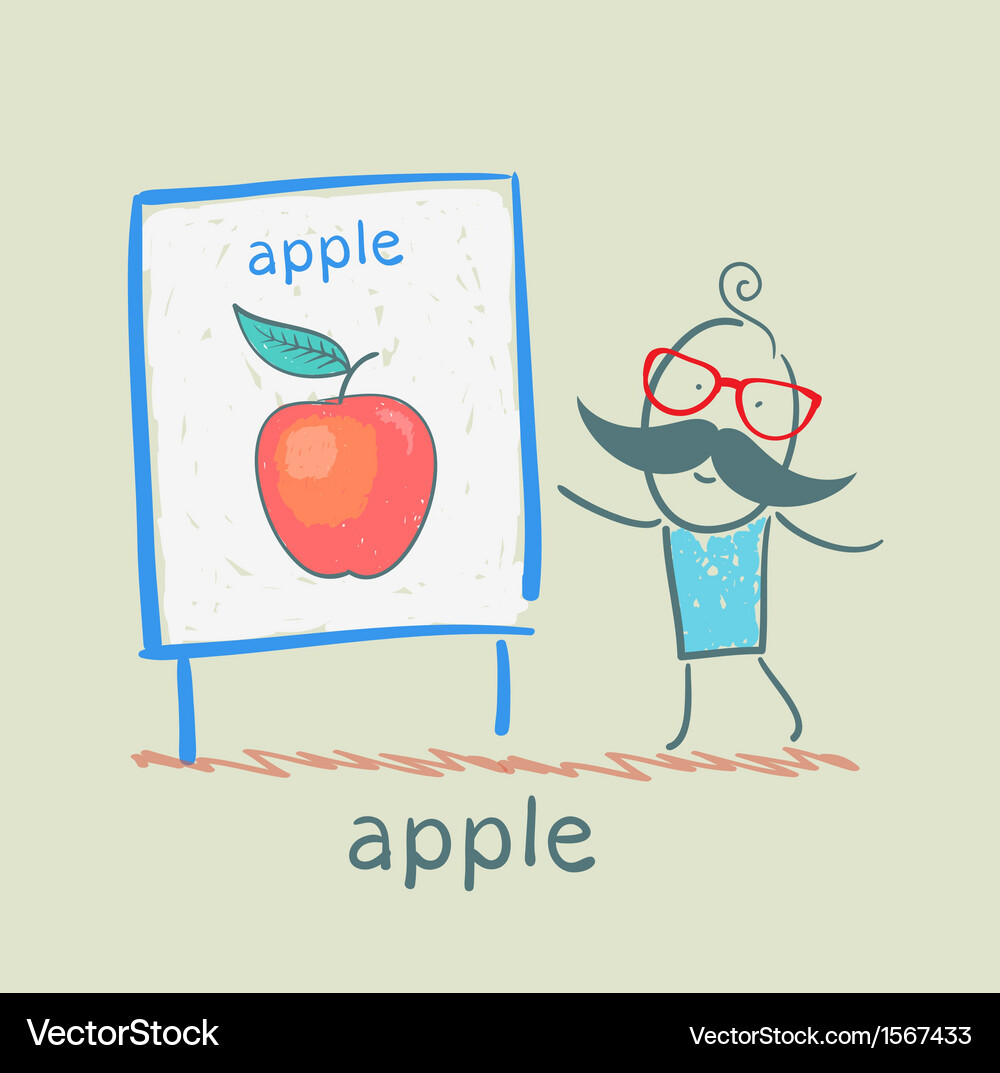 Man shows a presentation of the apple Vector Image