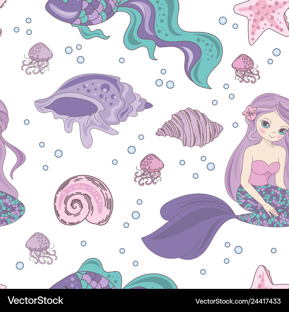 Mermaid Seamless Pattern - Ocean Fantasy Vector Image