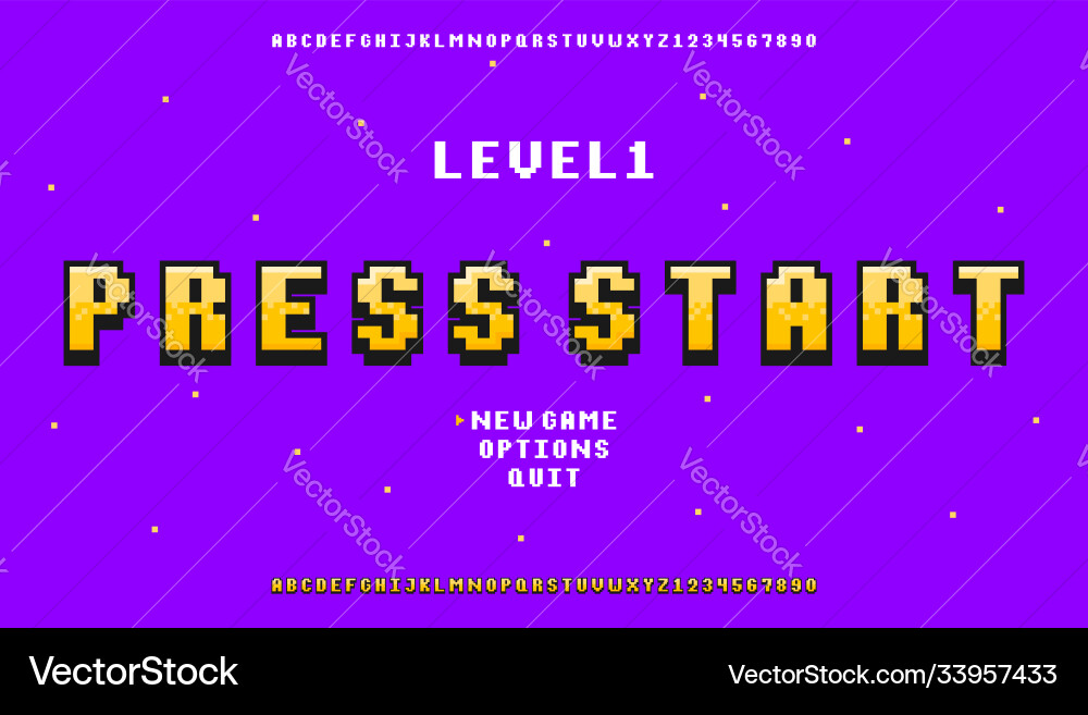 Pixel art font retro alphabet for 8bit games vector image