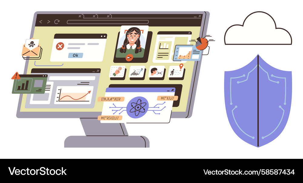Digital security concept with computer screen Digital security concept with computer screen Vector Image