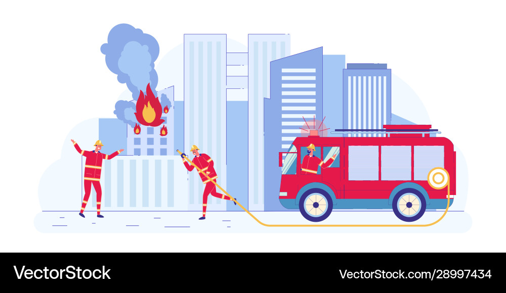Firefighters Battle Engine Fire Royalty Free Vector Image
