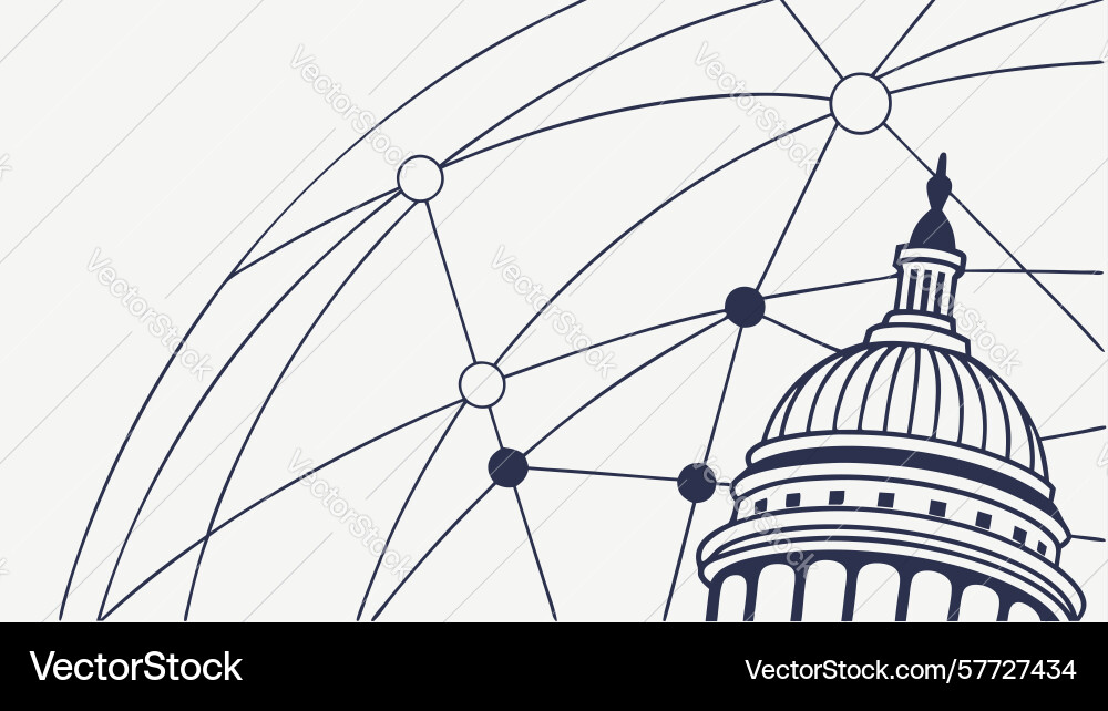 Global network with capitol building connectivity Vector Image