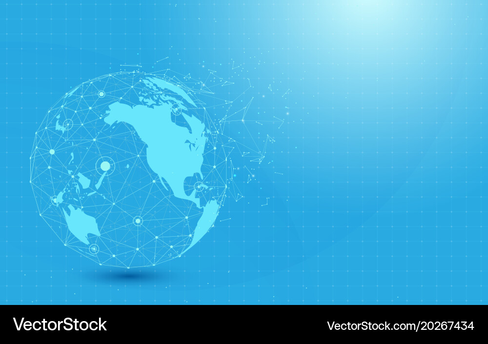 Global network with world map point and lines Vector Image
