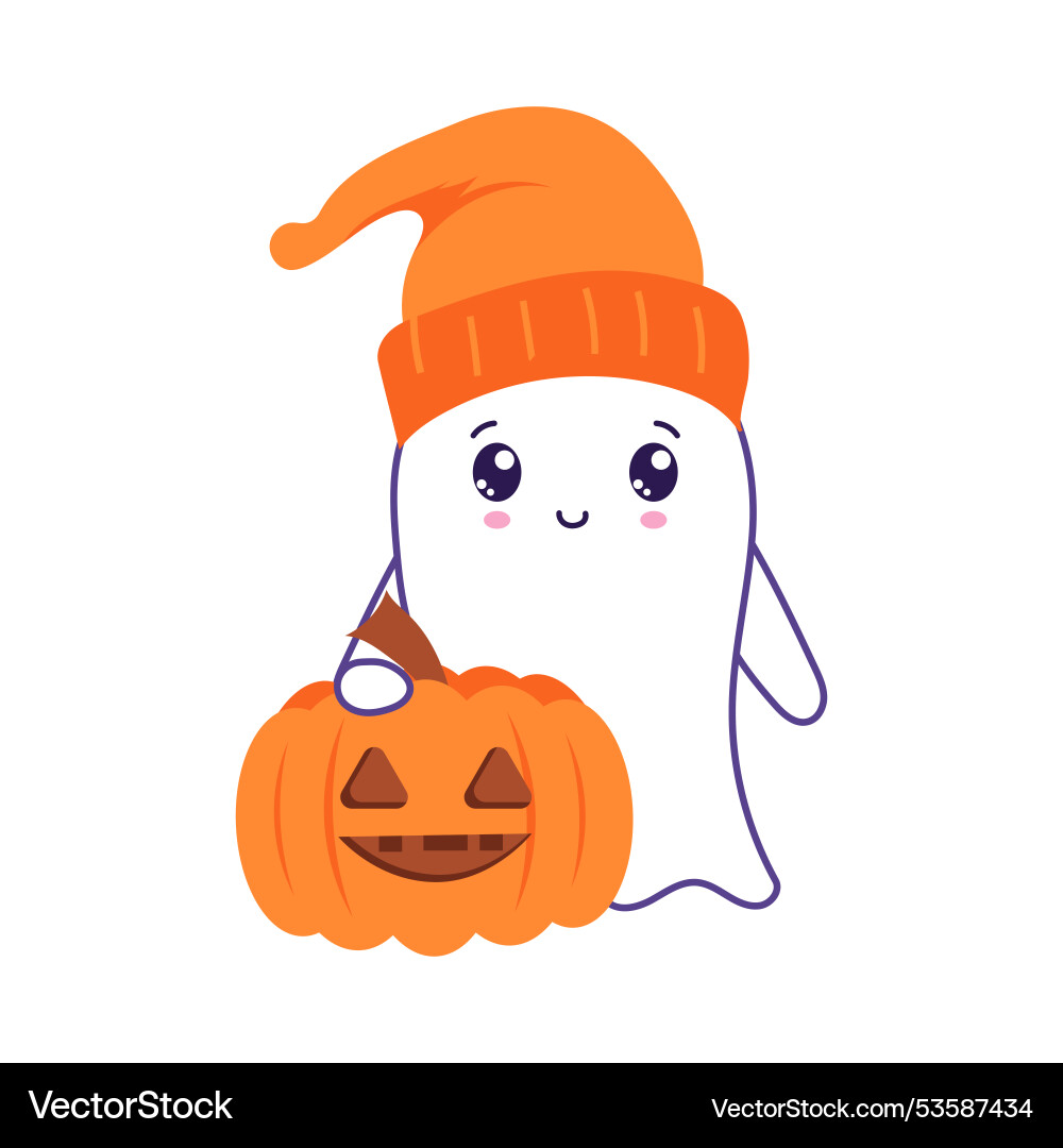 Halloween cute ghost in flat design funny spirit Vector Image