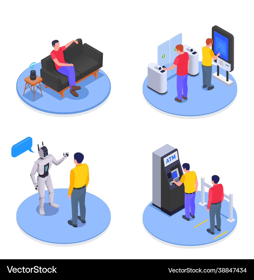 People using interfaces isometric icon set vector image