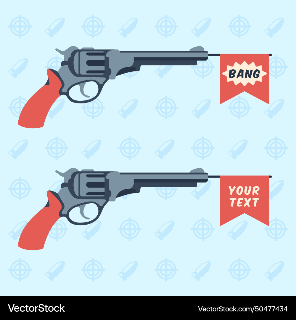 Toy guns with bang and empty flags Toy guns with bang and empty flags vector image