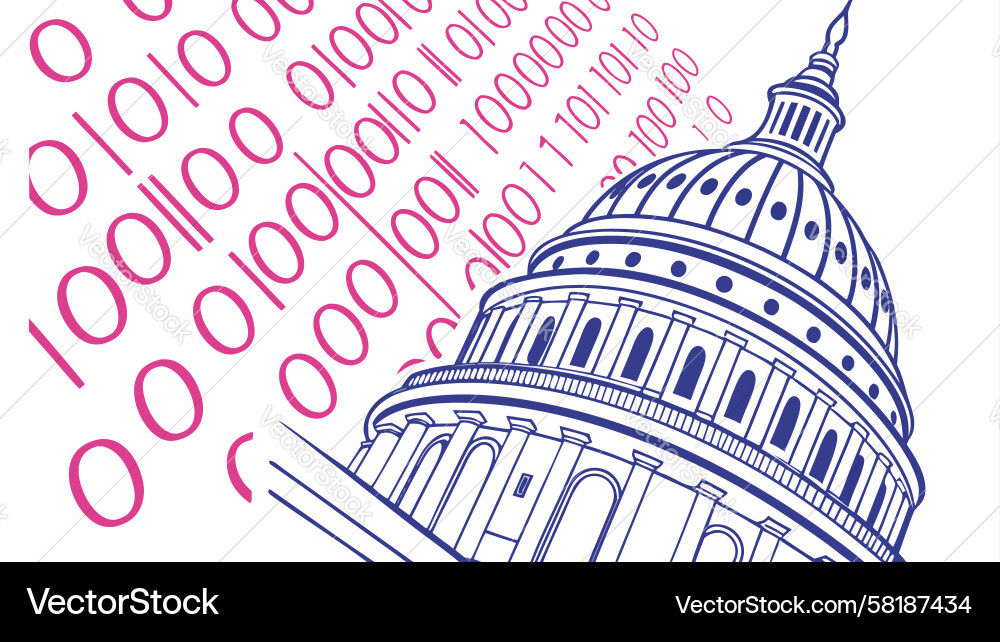 US Capitol - Binary Code Overlay Vector Image