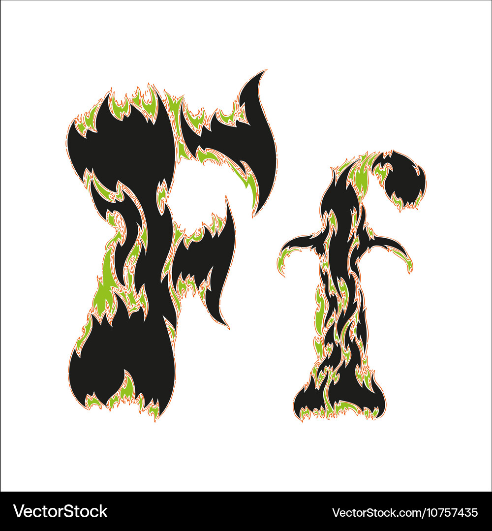 Fiery Black and Green Font Letter F Vector Image