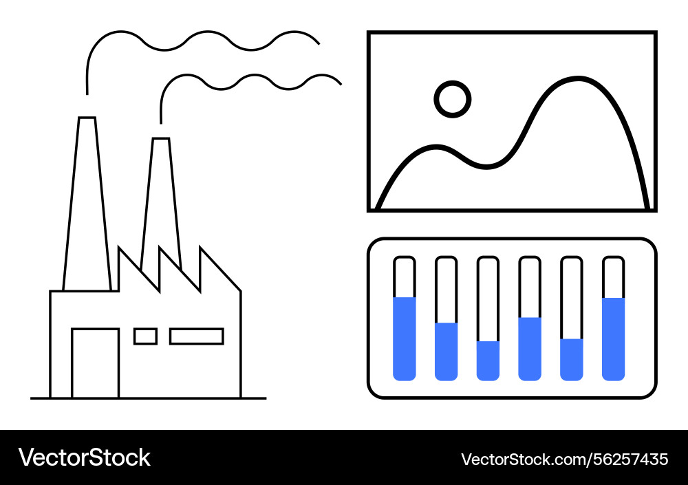 Industrial factory with data analytics dashboard vector image