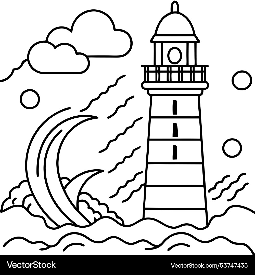 Lighthouse in a storm with thunder lightning full Vector Image