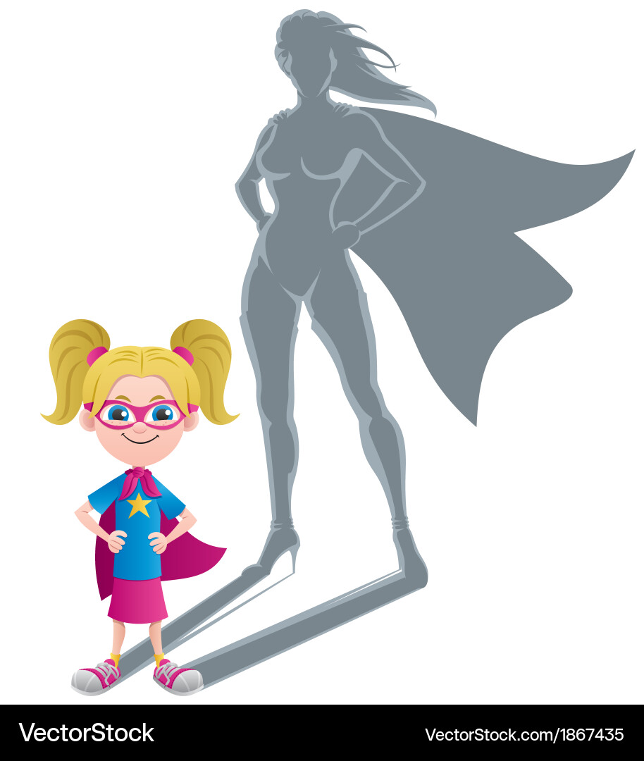 Little Superhero Girl with Shadow vector image