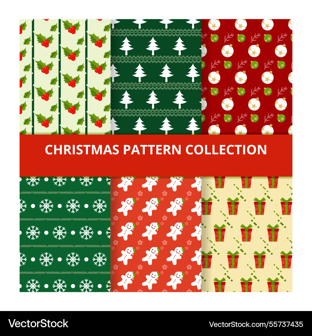 Various christmas patterns with nice elements Vector Image