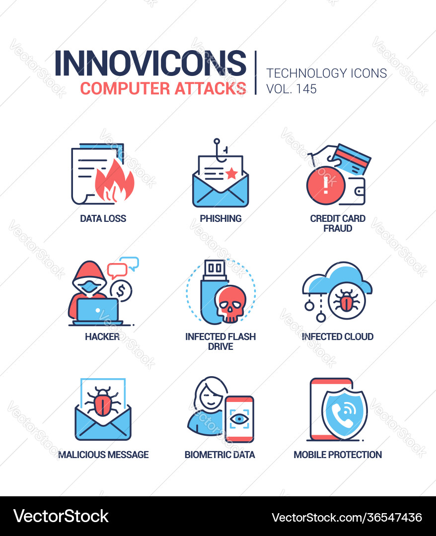 Computer attacks - colorful line design style Computer attacks - colorful line design style vector image