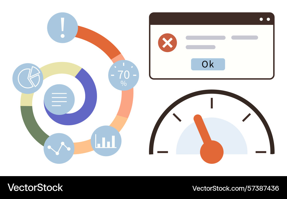 Data visualization elements with warning alert Data visualization elements with warning alert vector image