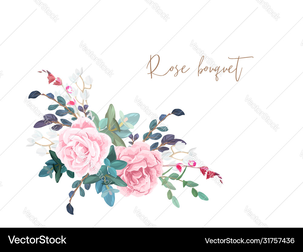Decorative corner composition pale roses white Decorative corner composition pale roses white Vector Image