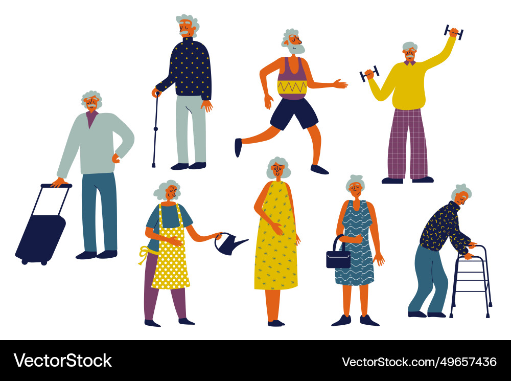 Elderly people set in flat character design vector image